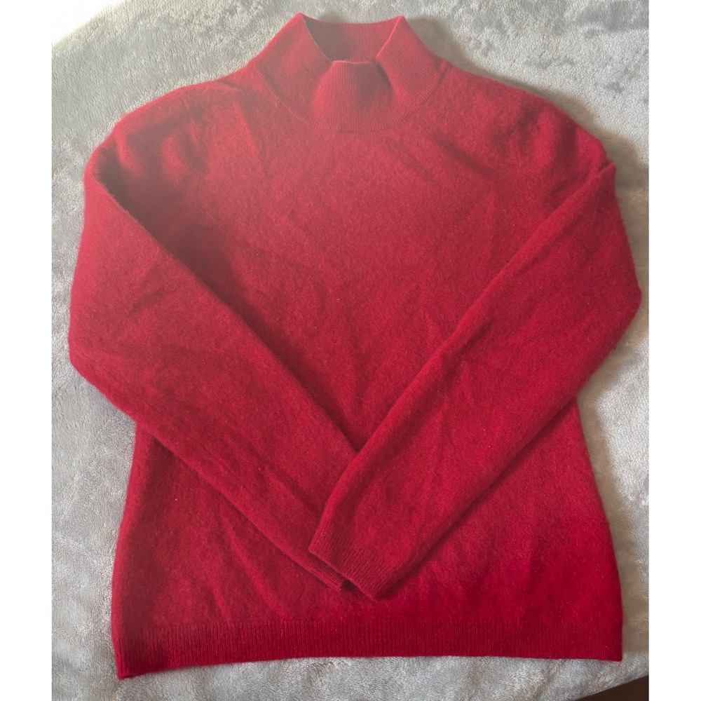 Prive Cashmere Red Mock Neck Sweater Youth Medium 100% Cashmere Knit Top